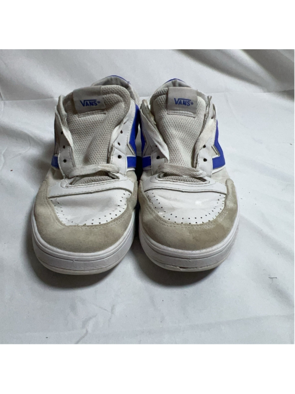 Vans Leather Shoes Mens Size 11.5 White Blue Low Top Skate Athletic Sneakers
